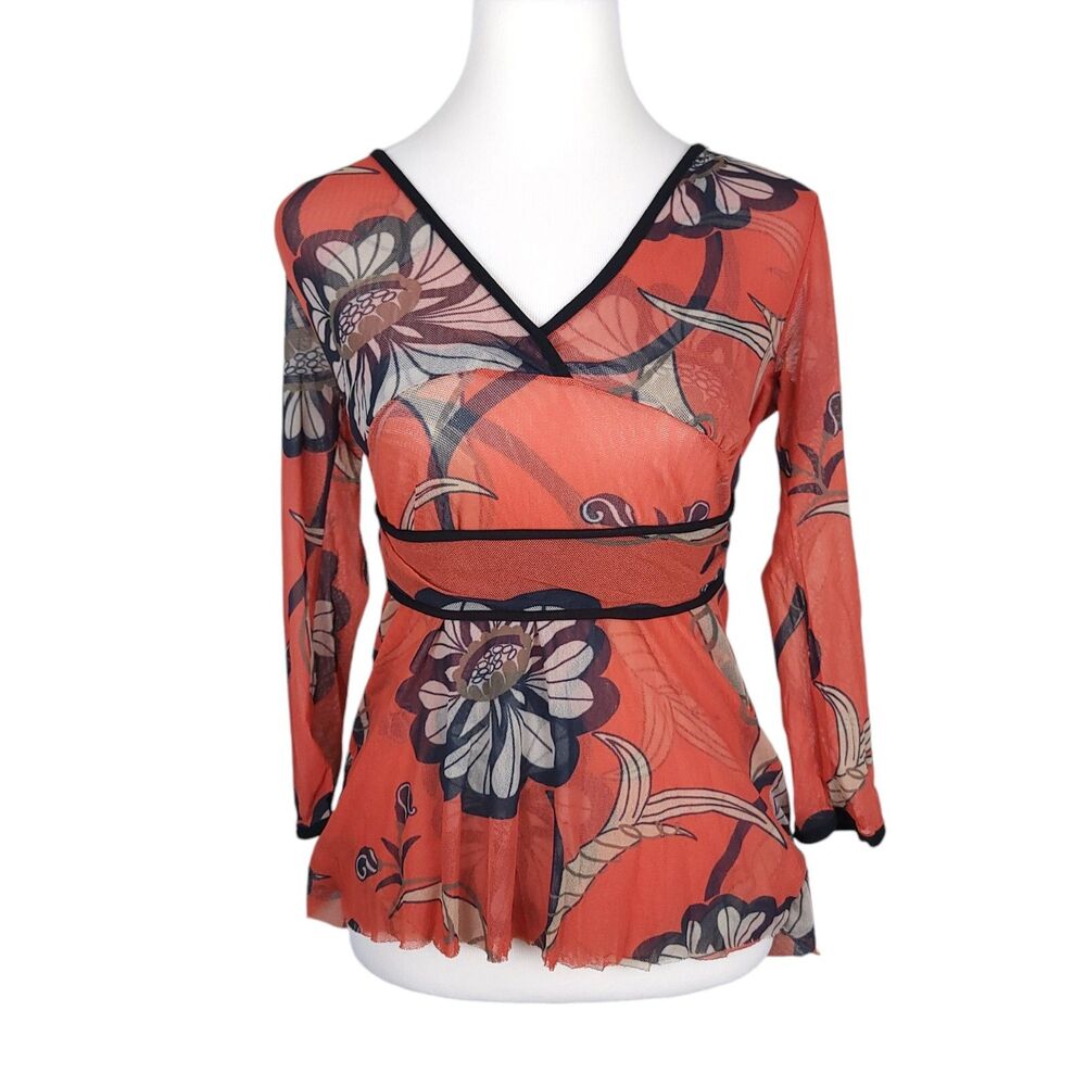 Sweet Pea by Stacy Frati Y2K Floral Mesh Babydoll Top Size Medium